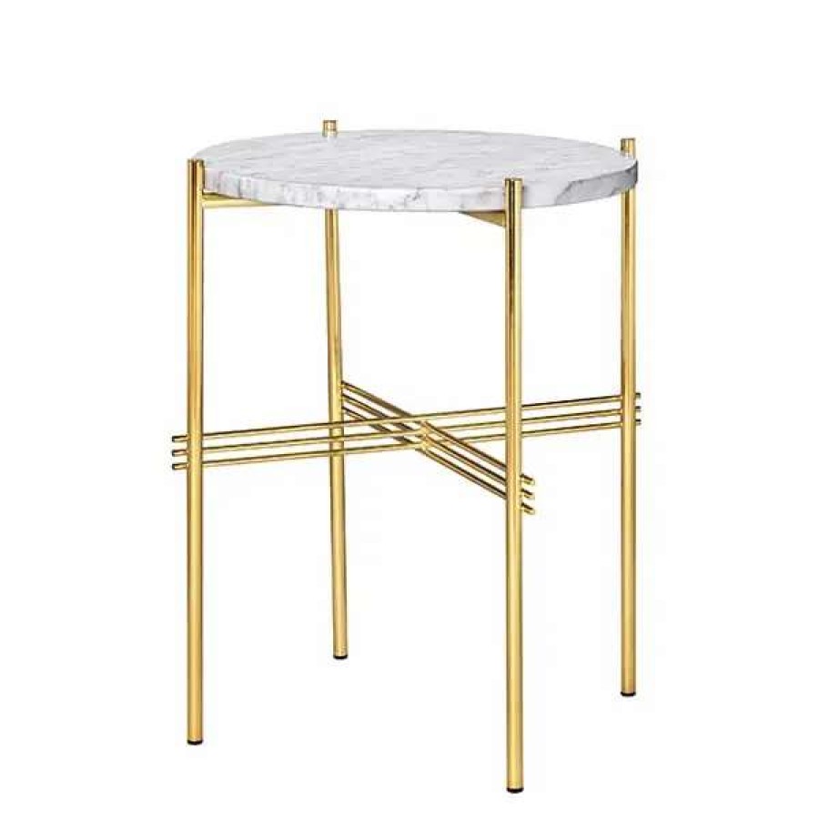 Coffee Tables * | Gubi Ts Coffee Table, 40 Cm, Brass White Marble