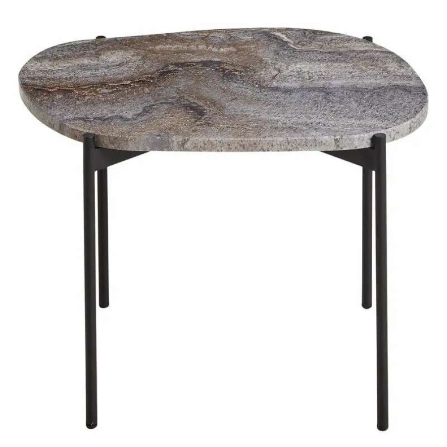 Side & End Tables * | Woud La Terra Occasional Table, M, Grey Melange Travertine Black