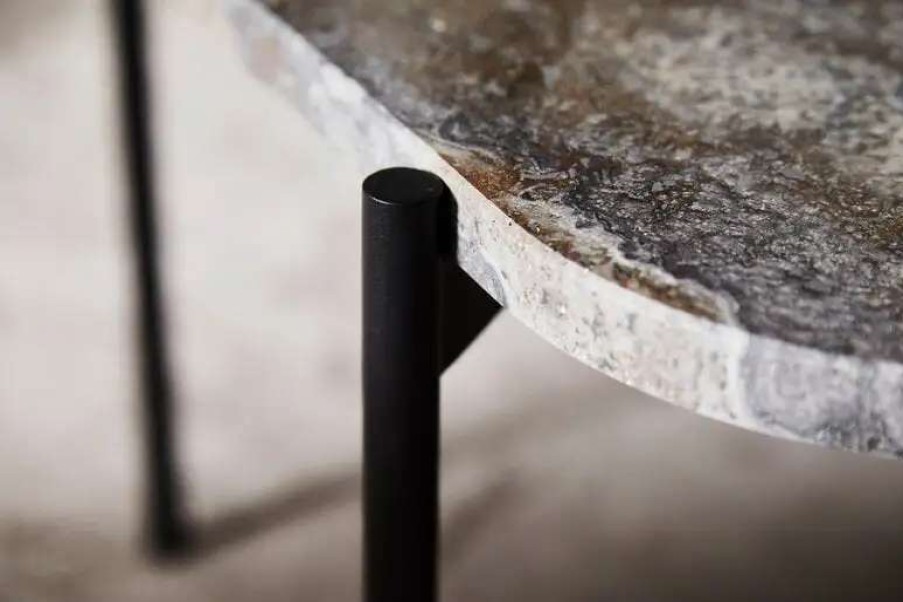 Side & End Tables * | Woud La Terra Occasional Table, M, Grey Melange Travertine Black