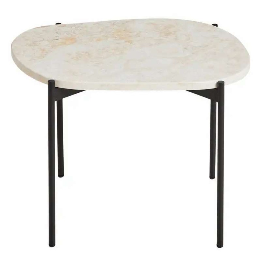 Side & End Tables * | Woud La Terra Occasional Table, M, Ivory Travertine Black