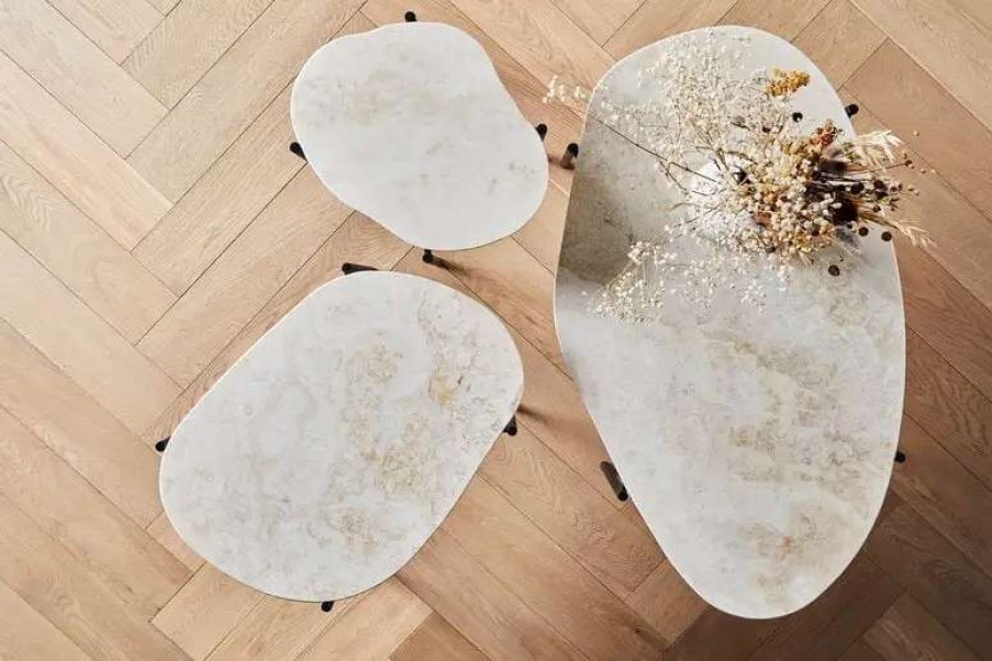 Side & End Tables * | Woud La Terra Occasional Table, M, Ivory Travertine Black