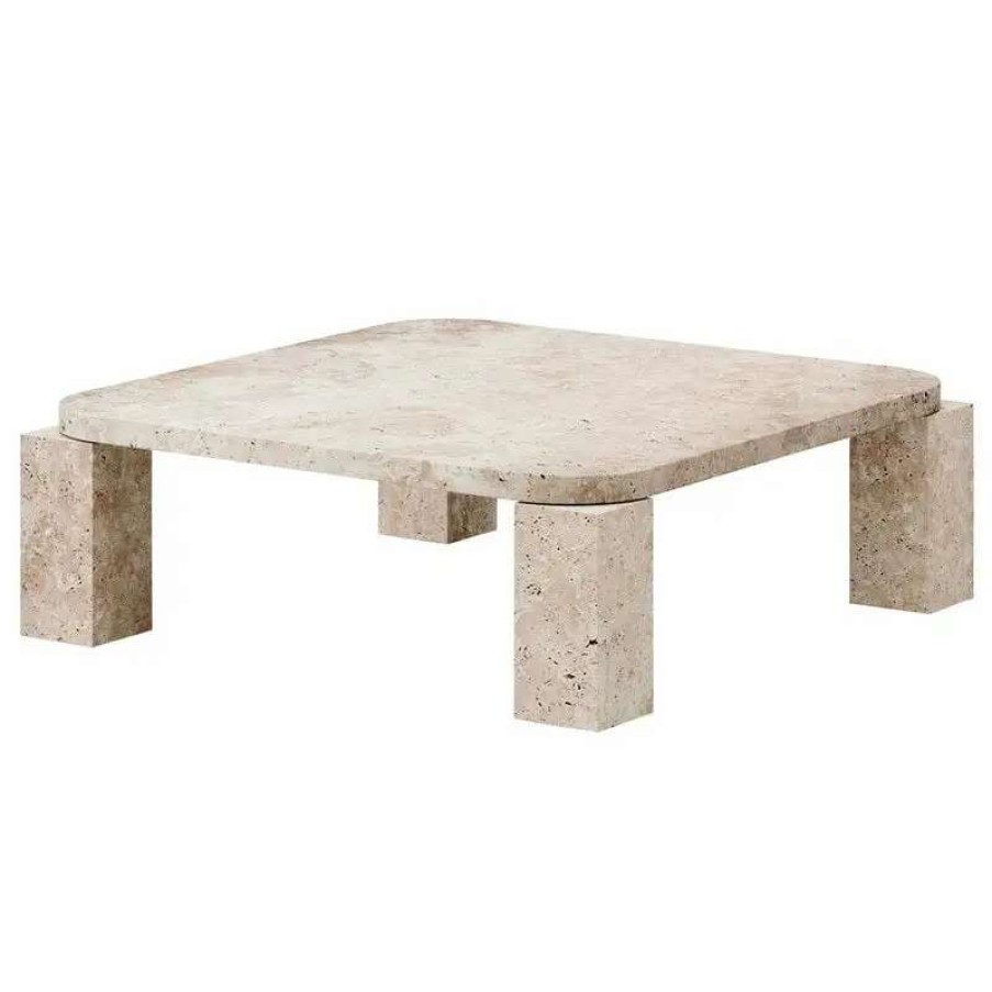 Coffee Tables * | New Works Atlas Coffee Table, 82 X 82 Cm, Unfilled Travertine