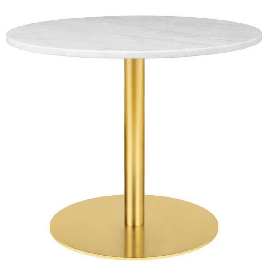 Coffee Tables * | Gubi Gubi 1.0 Lounge Table, Round 80 Cm, Brass White Marble