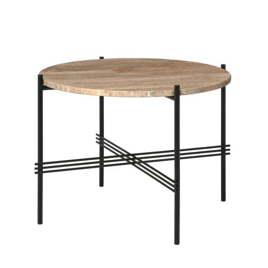 Coffee Tables * | Gubi Ts Coffee Table, 55 Cm, Black Warm Taupe Travertine