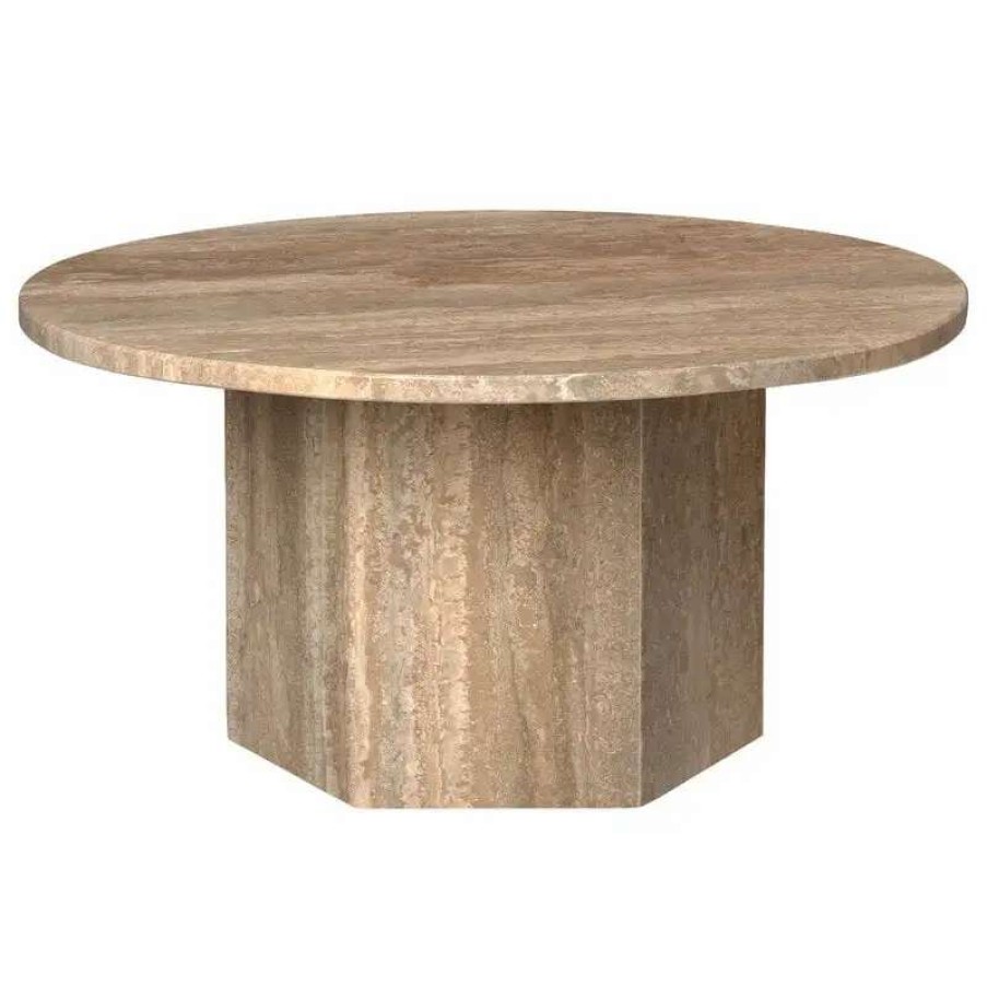 Coffee Tables * | Gubi Epic Coffee Table, Round, 80 Cm, Warm Taupe Travertine