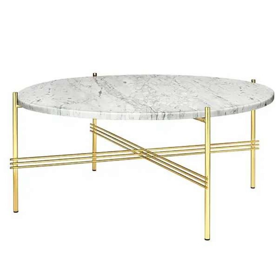 Coffee Tables * | Gubi Ts Coffee Table, 80 Cm, Brass White Marble