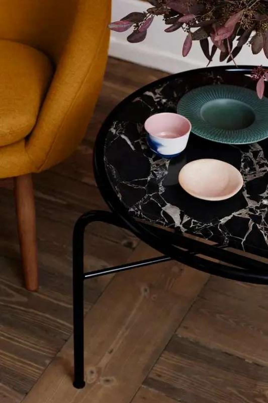 Coffee Tables * | Warm Nordic Secant Coffee Table, Round, Black Gold Marble