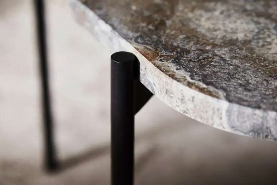 Side & End Tables * | Woud La Terra Occasional Table, L, Grey Melange Travertine Black