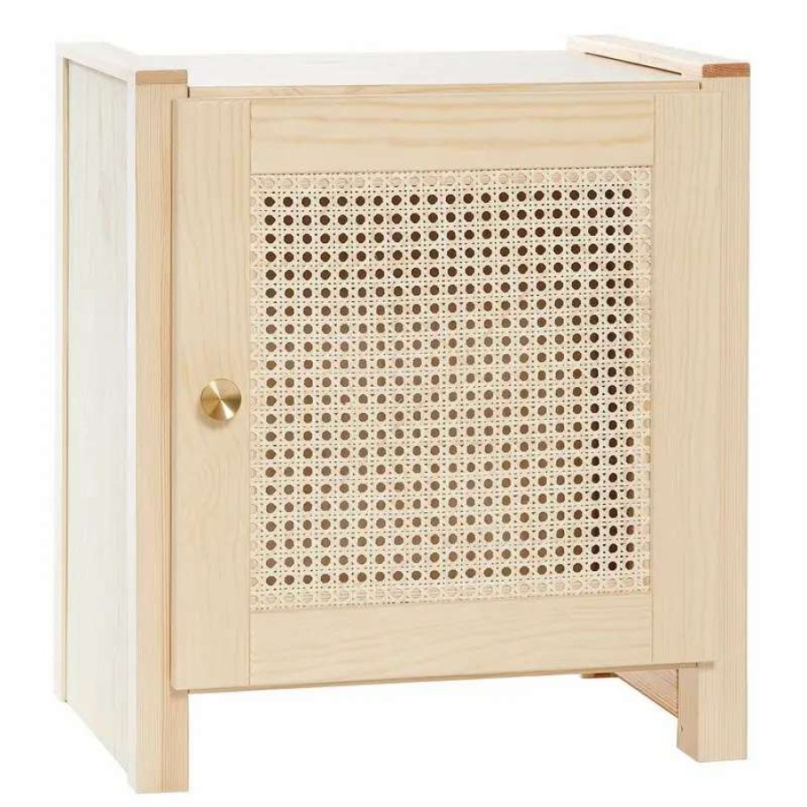 Nightstands * | Lundia Classic Nightstand With Door, Low, Pine Rattan