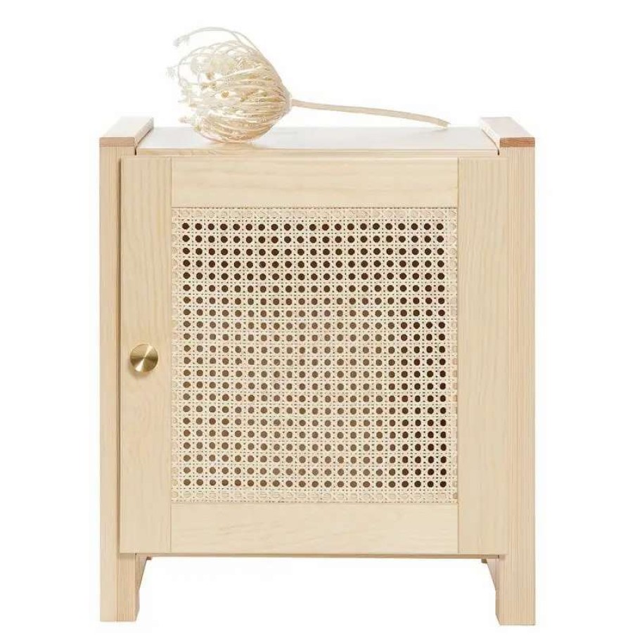 Nightstands * | Lundia Classic Nightstand With Door, Low, Pine Rattan